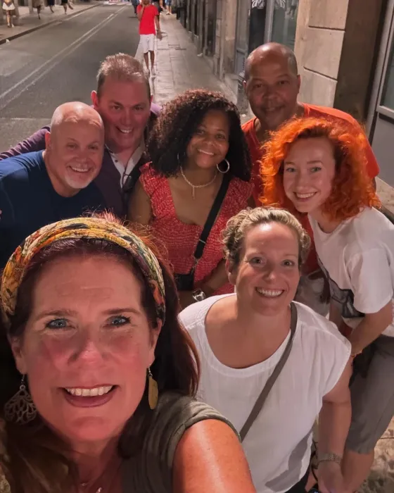 Evening stroll with a group of travelers
