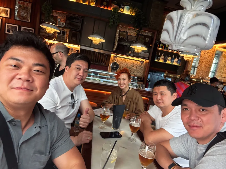 With travelers at a classic Barcelona bar