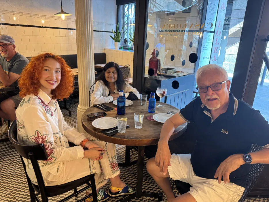 With clients at a restaurant in El Born