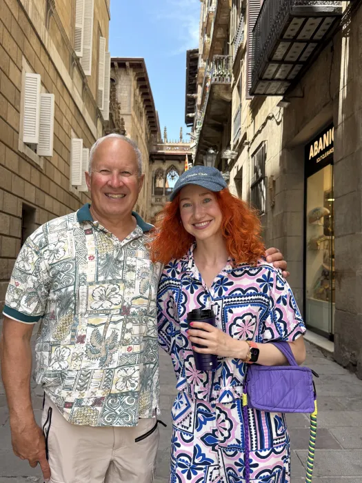 With a client near Barcelona Cathedral